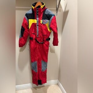 NORDICA Red Multicolor One Piece SKI SUIT Vintage  80s-90s Snowsuit Sz Kids 16